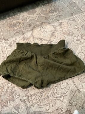 Anthropologie Olive Green Smocked-Waist Shorts